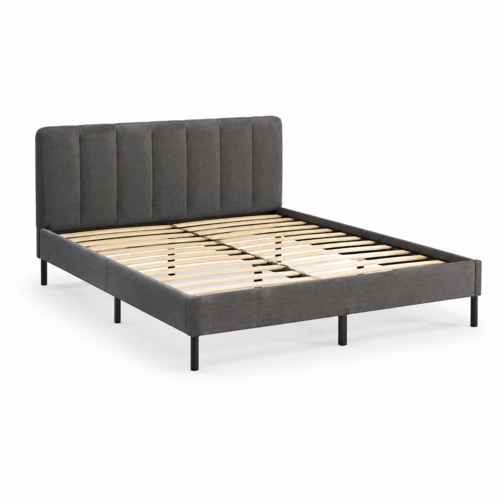 Letto matrimoniale con rete a doghe grigio scuro in poliestere 160 x 200 cm