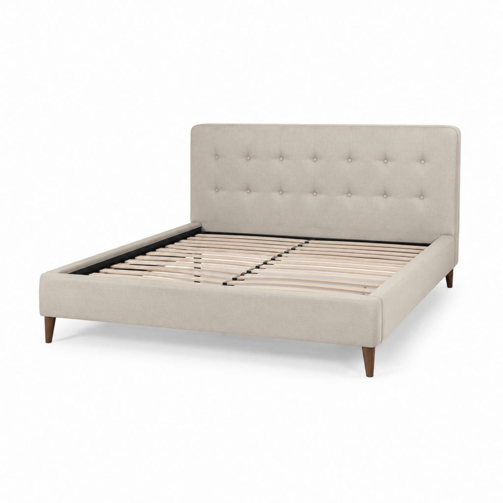 Letto matrimoniale imbottito beige in poliestere con rete a doghe 160 x 200 cm