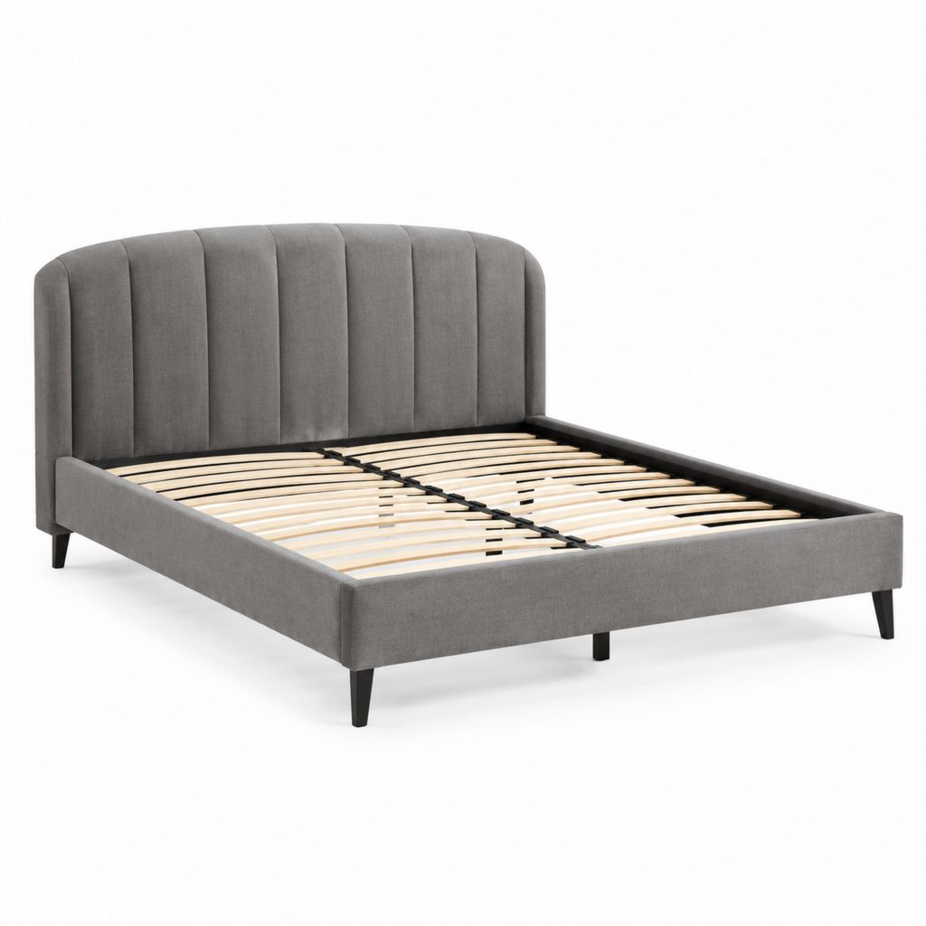 Letto matrimoniale con rete a doghe grigio in poliestere 160 x 200 cm