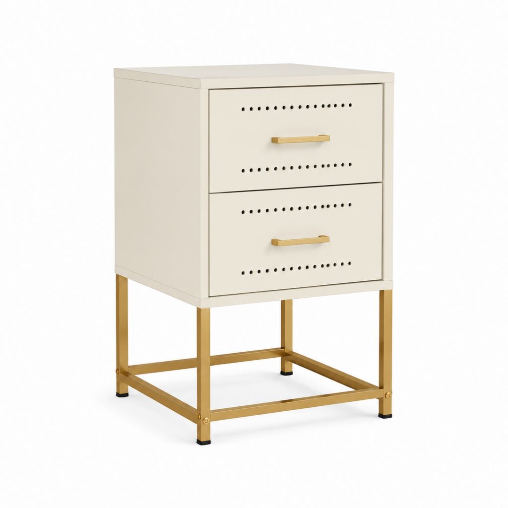 Comodino a 2 cassetti avorio in MDF e acciaio 45 x 35 x 65 cm