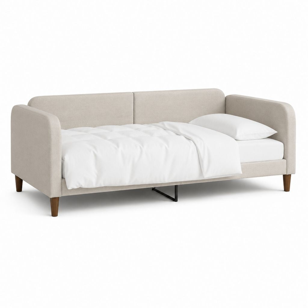 Divano letto 3 posti beige in poliestere rettangolare con letto 140 x 190 cm 200 x 90 x 86 cm
