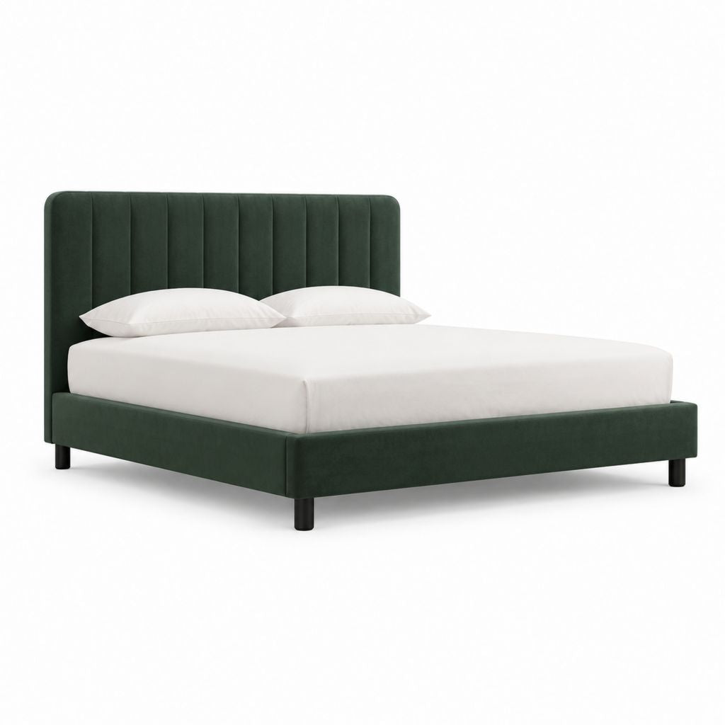 Letto matrimoniale imbottito verde scuro in velluto di poliestere rettangolare per materasso 160 x 200 cm