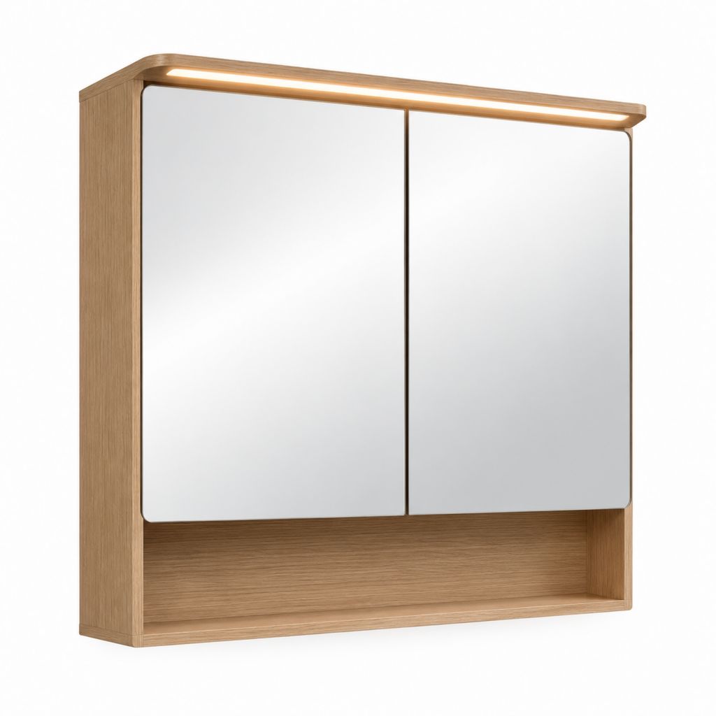 Armadietto bagno con specchio LED rovere MDF rettangolare 80 x 15 x 70 cm