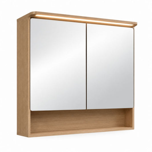 Armadietto bagno con specchio LED rovere MDF rettangolare 80 x 15 x 70 cm