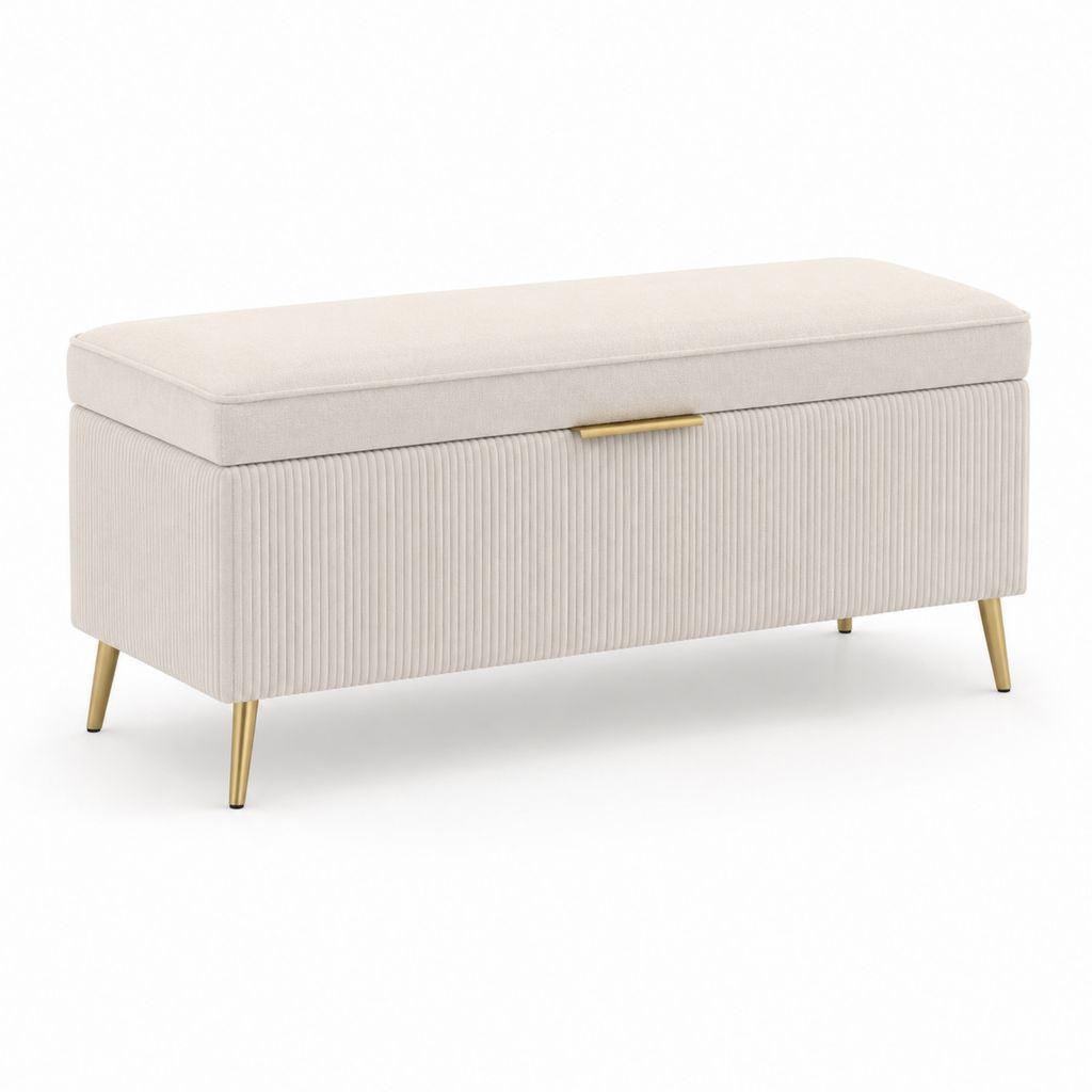 Panca contenitore fondoletto beige in poliestere rettangolare 100 x 40 x 45 cm