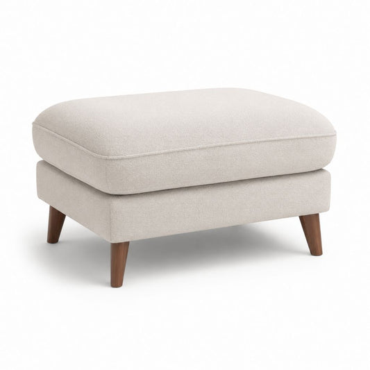 Poggiapiedi imbottito beige in poliestere rettangolare con gambe in legno massello 75 x 55 x 45 cm