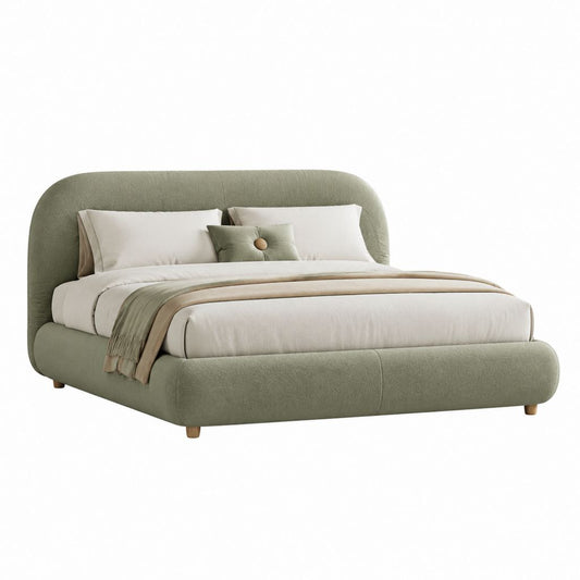 Letto matrimoniale imbottito verde in poliestere con testiera arrotondata 160 x 200 cm