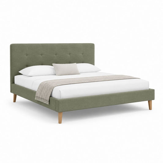 Letto matrimoniale imbottito verde in poliestere con testiera 160 x 200 cm
