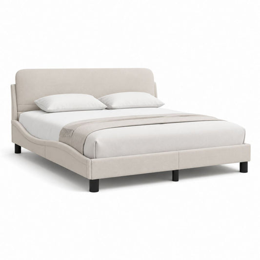 Letto matrimoniale imbottito beige in poliestere 160 x 200 cm con testiera alta