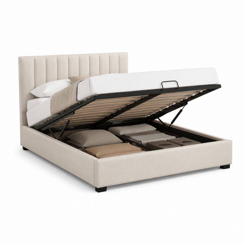 Letto matrimoniale contenitore beige in poliestere 170 x 215 cm per materasso 160 x 200 cm