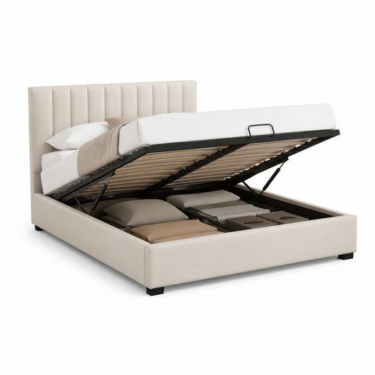 Letto matrimoniale contenitore beige in poliestere 170 x 215 cm per materasso 160 x 200 cm