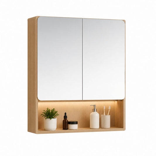Armadietto bagno con specchio LED rovere in MDF rettangolare 60 x 15 x 75 cm