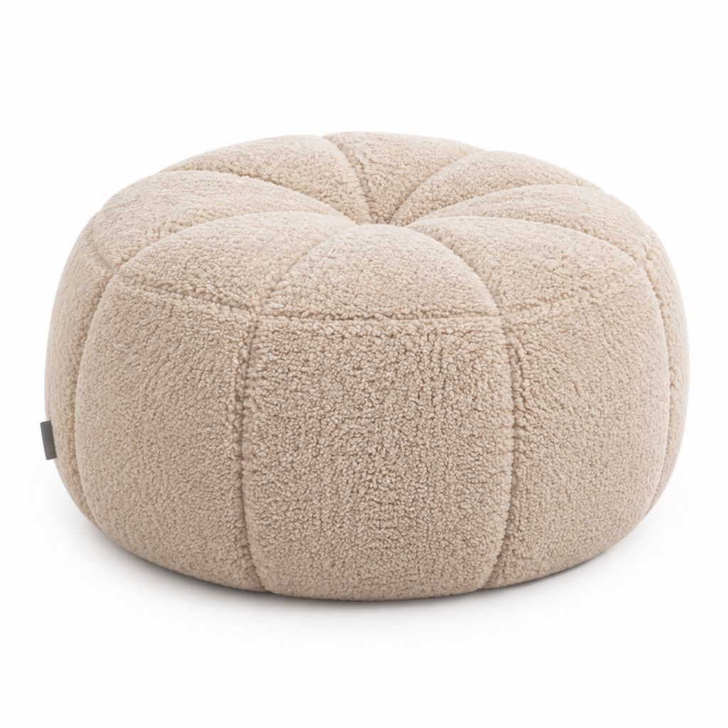 Poggiapiedi rotondo beige in poliestere bouclé Ø 50 x H 35 cm