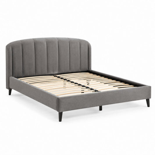 Letto matrimoniale con rete a doghe grigio in poliestere 160 x 200 cm