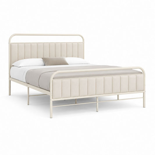 Letto matrimoniale imbottito crema in acciaio e poliestere 160 x 200 cm