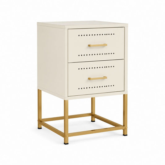 Comodino a 2 cassetti avorio in MDF e acciaio 45 x 35 x 65 cm