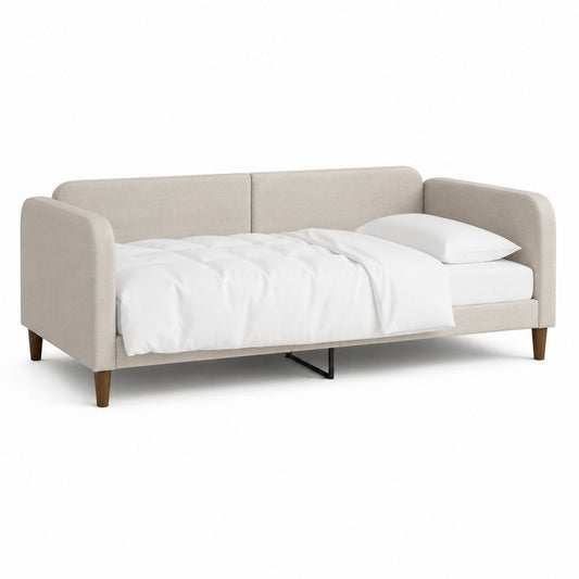 Divano letto 3 posti beige in poliestere rettangolare con letto 140 x 190 cm 200 x 90 x 86 cm