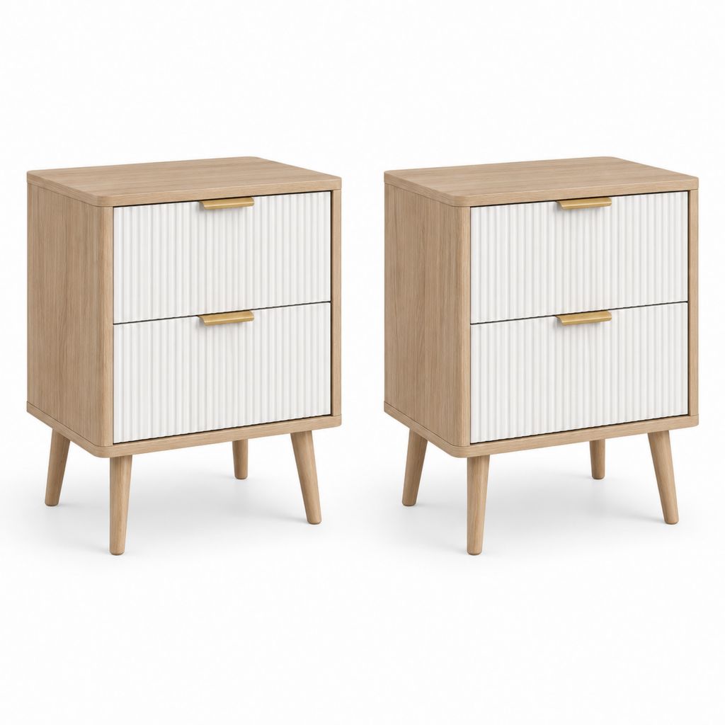 Set di 2 comodini con 2 cassetti bianco e rovere in MDF 40 x 35 x 60 cm
